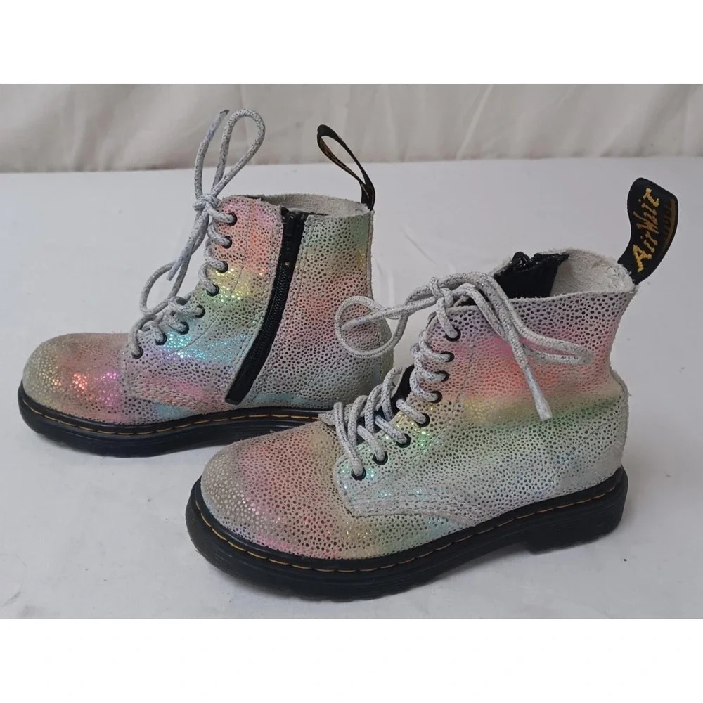 DR. MARTENS 1460 Pascal T Iridescent Glitter Lace-Up Boots Kids Size 10 US‎